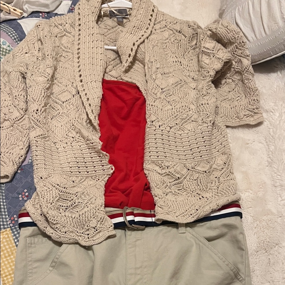 Tommy Hilfiger Cream Knit Cardigan with Red Top bundle all for $39.00